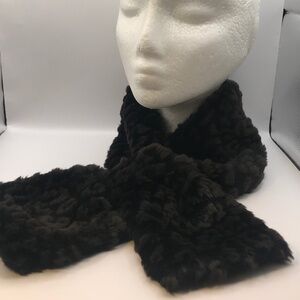 Faux fur scarf/muffler leopard print  5"x32" pull through new black and brown